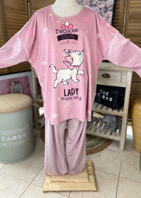 Pyjama pantalon velours rose poudré Marie Les Aristochats douceur +++ du 42 au 52