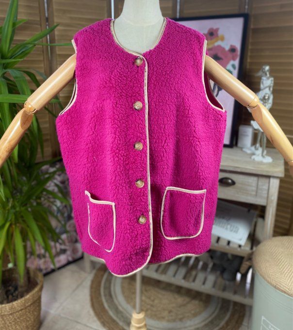 Veste sans manches Sherpa Fuschia Teddy Bear au dos du 40 au 52