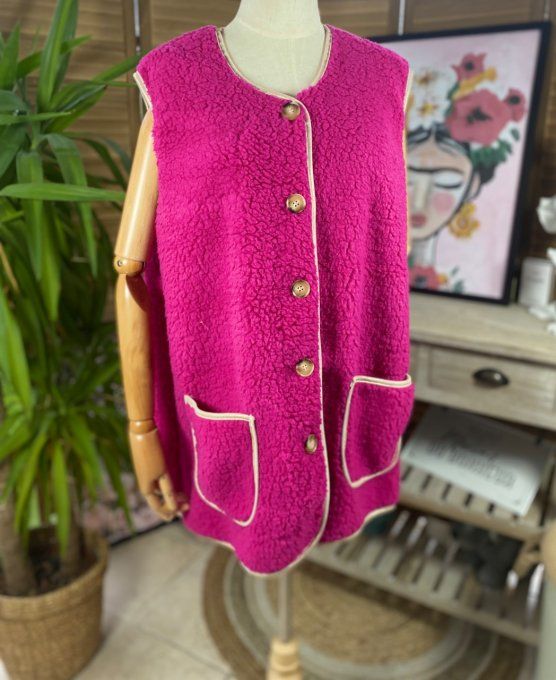 Veste sans manches Sherpa Fuschia Teddy Bear au dos du 40 au 52