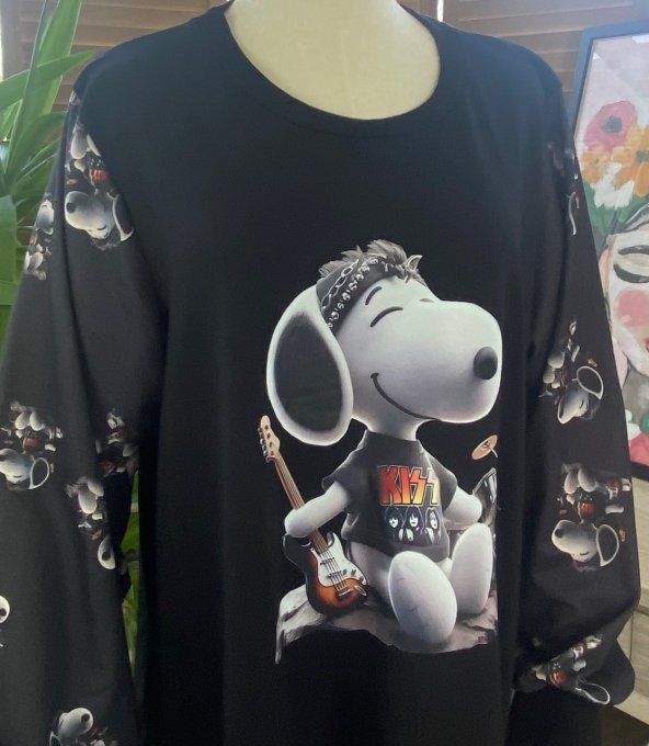 Robe trapèze ou tunique longue noire Snoopy Hard Rock Kiss du 38 au 48/50 