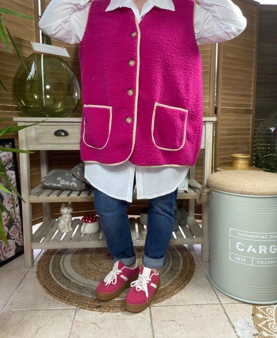 Veste sans manches Sherpa Fuschia Teddy Bear au dos du 40 au 52