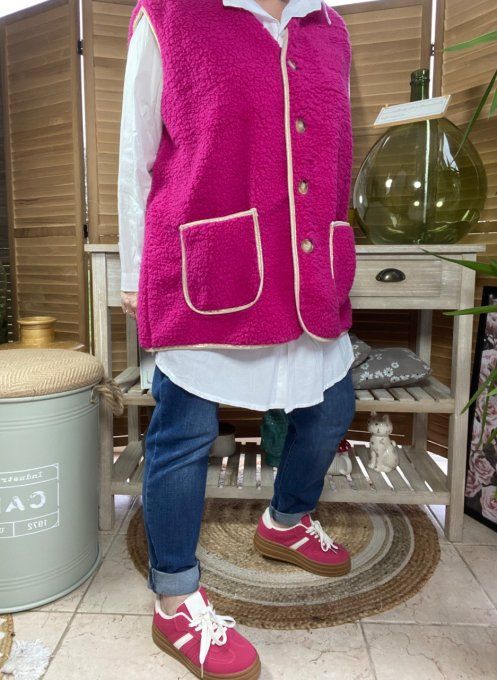 Veste sans manches Sherpa Fuschia Teddy Bear au dos du 40 au 52