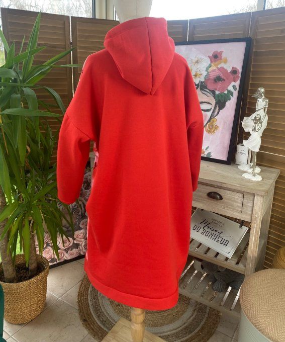 Sweat à capuche long ou robe sweat rouge Betty Boop Rétro du 40 au 52  