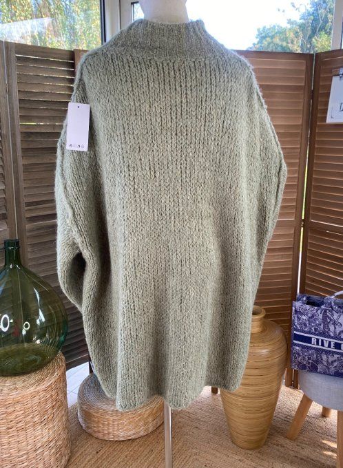 Gilet mohair kaki oversize boutons dorés douceur ++++ du 40 au 52/54 