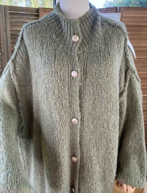 Gilet mohair kaki oversize boutons dorés douceur ++++ du 40 au 52/54 