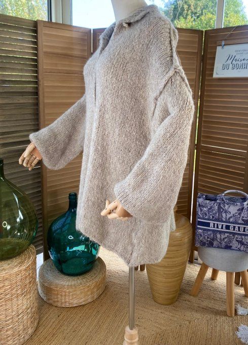 Gilet mohair taupe clair chiné oversize boutons dorés douceur ++++ du 40 au 52/54 