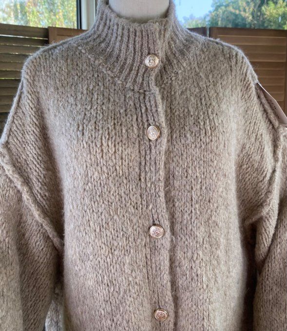 Gilet mohair taupe clair chiné oversize boutons dorés douceur ++++ du 40 au 52/54 