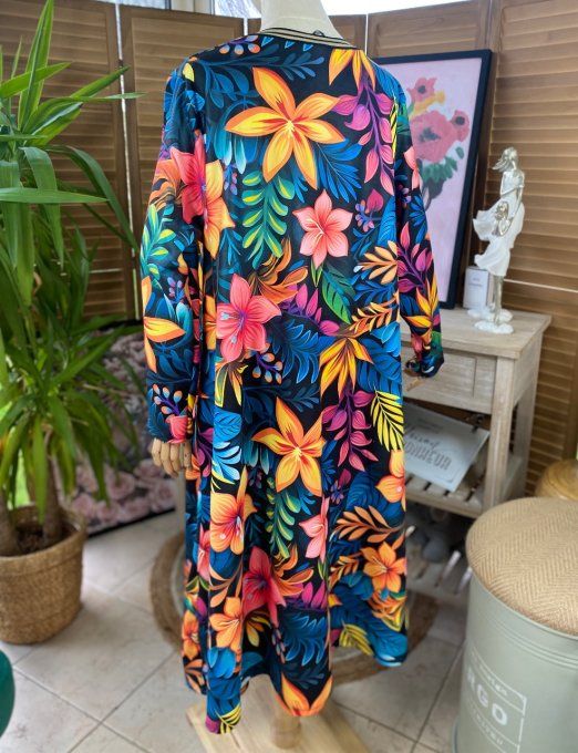 Robe trapèze longue fleurs multicolores molletonnée Frida Kahlo du 38 au 50