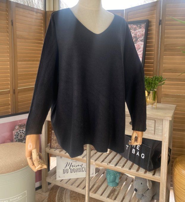 pull ample sans laine Armelle bis Noir col V douceur +++ du 40 au 50 