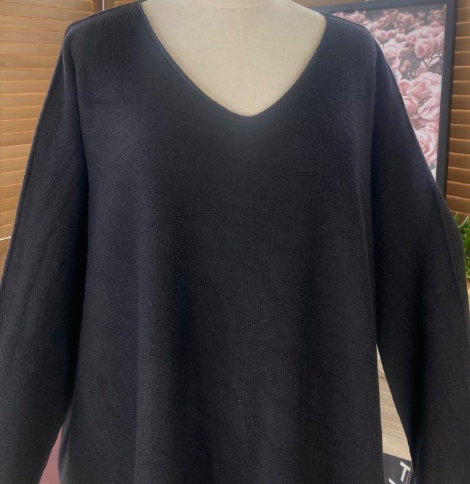 pull ample sans laine Armelle bis Noir col V douceur +++ du 40 au 50 