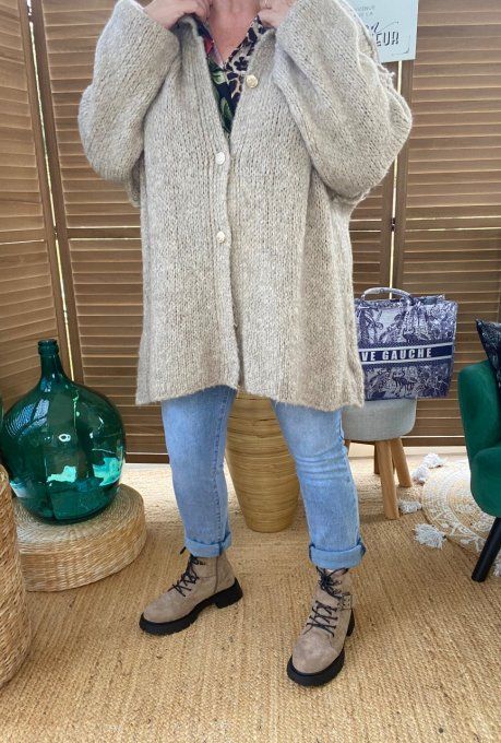 Gilet mohair taupe clair chiné oversize boutons dorés douceur ++++ du 40 au 52/54 