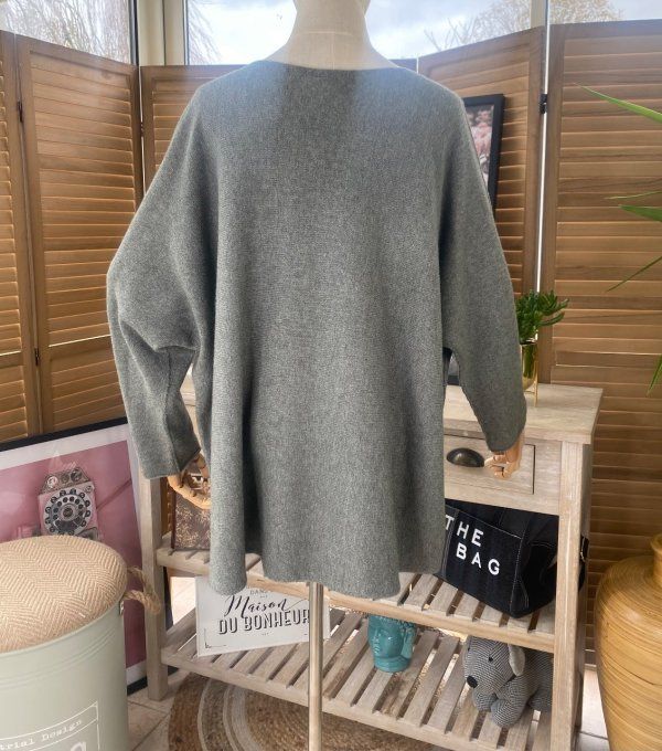 pull ample sans laine Armelle bis Kaki chiné  col V douceur +++ du 40 au 50 