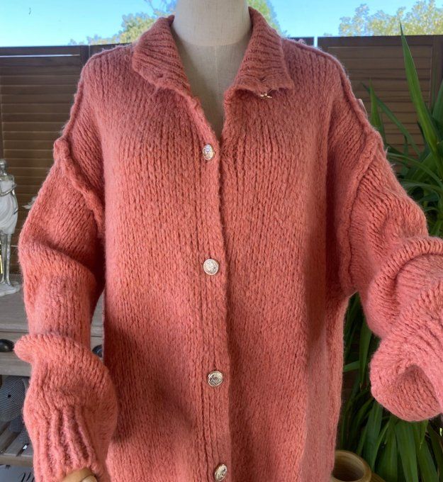 Gilet mohair corail oversize boutons dorés douceur ++++ du 40 au 52/54   