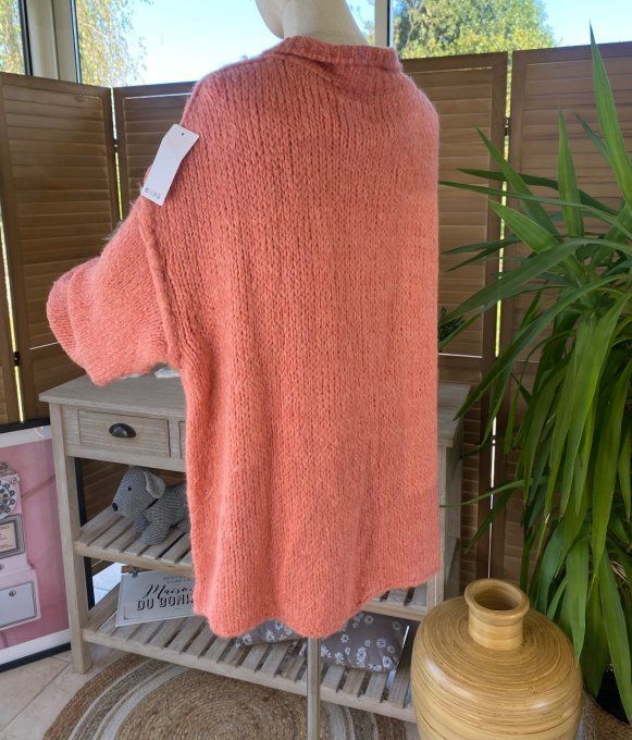 Gilet mohair corail oversize boutons dorés douceur ++++ du 40 au 52/54   