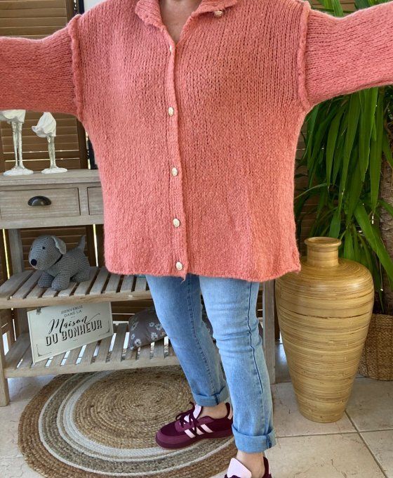 Gilet mohair corail oversize boutons dorés douceur ++++ du 40 au 52/54   