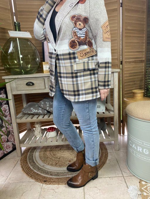 Veste blazer Tartan Carreaux doublée Teddy Bear Smile du 34 au 44 petit 46