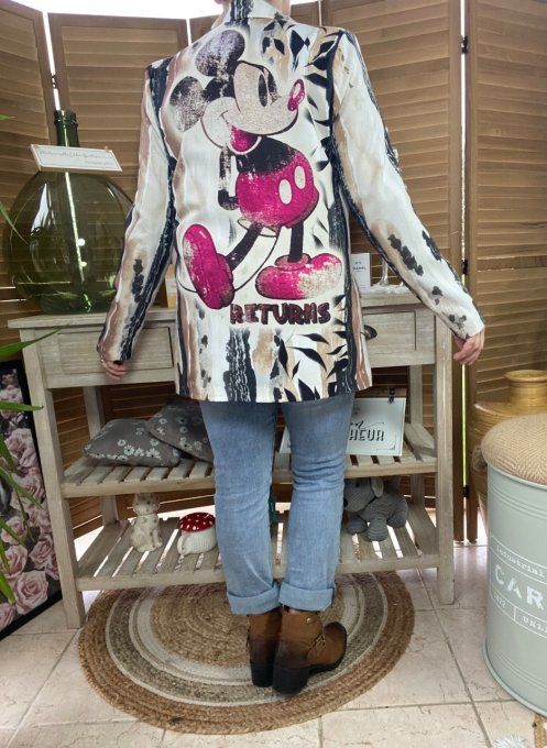 Veste blazer zébrée doublée Mickey Mouse Vintage Returns du 34 au 44 petit 46 