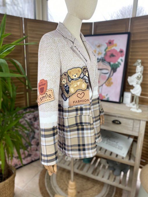 Veste blazer Tartan Carreaux doublée Teddy Bear Smile du 34 au 44 petit 46