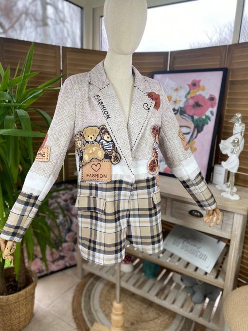 Veste blazer Tartan Carreaux doublée Teddy Bear Smile du 34 au 44 petit 46