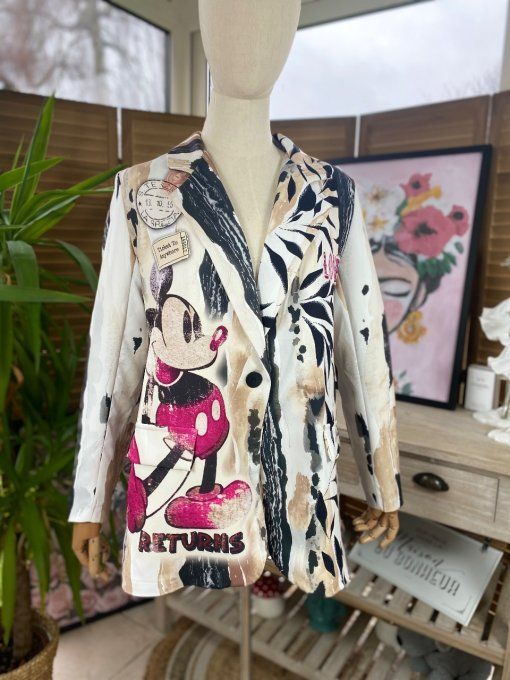 Veste blazer zébrée doublée Mickey Mouse Vintage Returns du 34 au 44 petit 46 