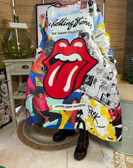 Robe trapèze longue multicolore molletonnée Rolling Stones Pop Art du 38 au 50