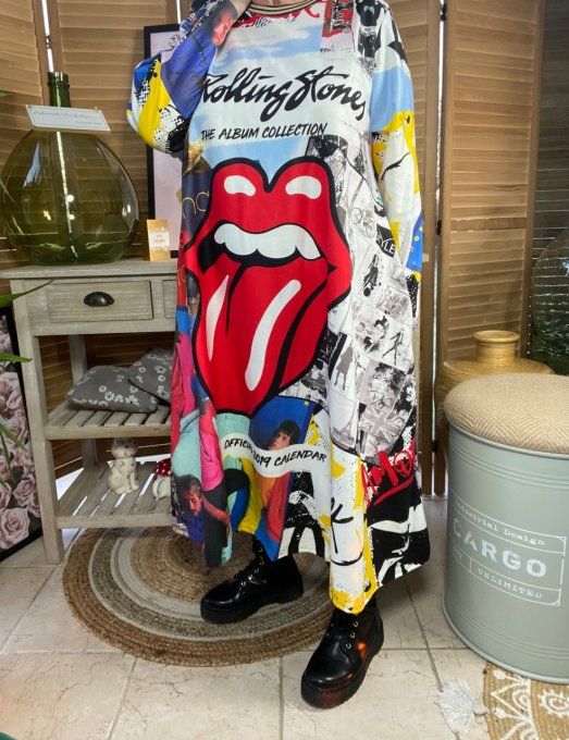 Robe trapèze longue multicolore molletonnée Rolling Stones Pop Art du 38 au 50