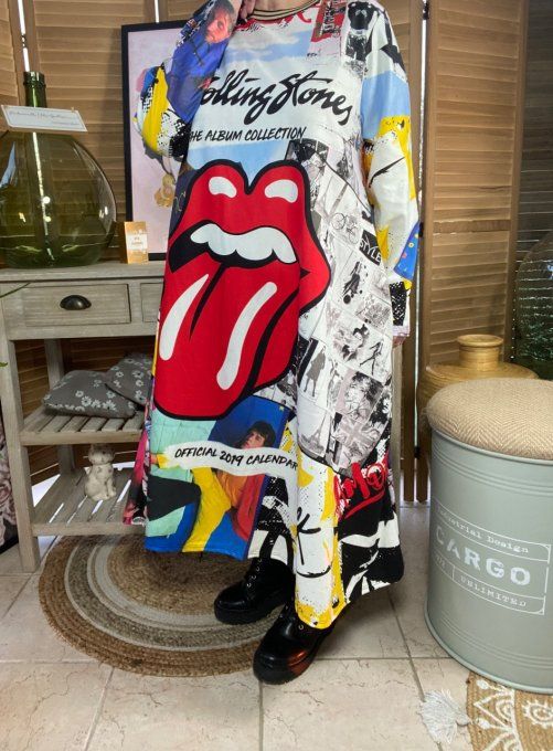 Robe trapèze longue multicolore molletonnée Rolling Stones Pop Art du 38 au 50