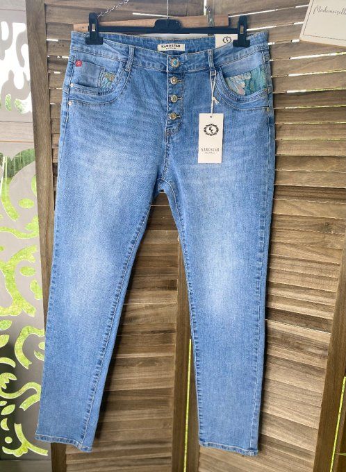 Jeans Karostar bleu stone clair droit boutons bijoux argentés du 42/44 au 48/50 