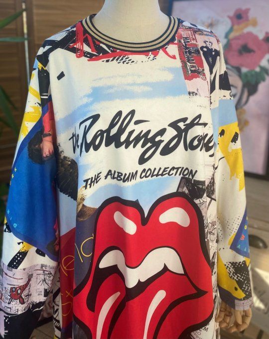 Robe trapèze longue multicolore molletonnée Rolling Stones Pop Art du 38 au 50