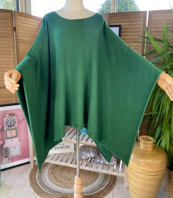 Poncho sans laine oversize vert bouteille douceur +++ du 38 au 54/56 et + - 