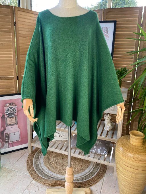 Poncho sans laine oversize vert bouteille douceur +++ du 38 au 54/56 et + - 