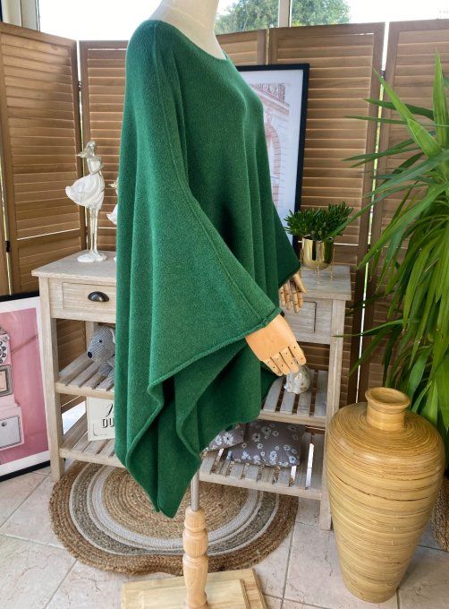 Poncho sans laine oversize vert bouteille douceur +++ du 38 au 54/56 et + - 