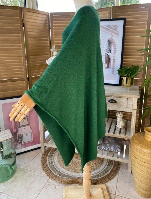 Poncho sans laine oversize vert bouteille douceur +++ du 38 au 54/56 et + - 