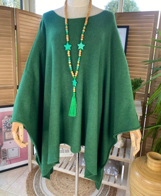 Poncho sans laine oversize vert bouteille douceur +++ du 38 au 54/56 et + - 