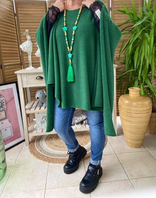 Poncho sans laine oversize vert bouteille douceur +++ du 38 au 54/56 et + - 