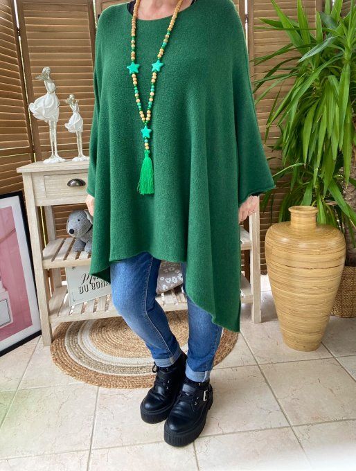 Poncho sans laine oversize vert bouteille douceur +++ du 38 au 54/56 et + - 