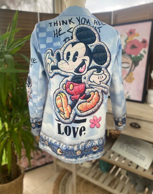 Veste blazer bleue effet brodé doublée Mickey Mouse Vintage rétro du 34 au 44 petit 46