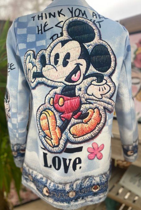 Veste blazer bleue effet brodé doublée Mickey Mouse Vintage rétro du 34 au 44 petit 46