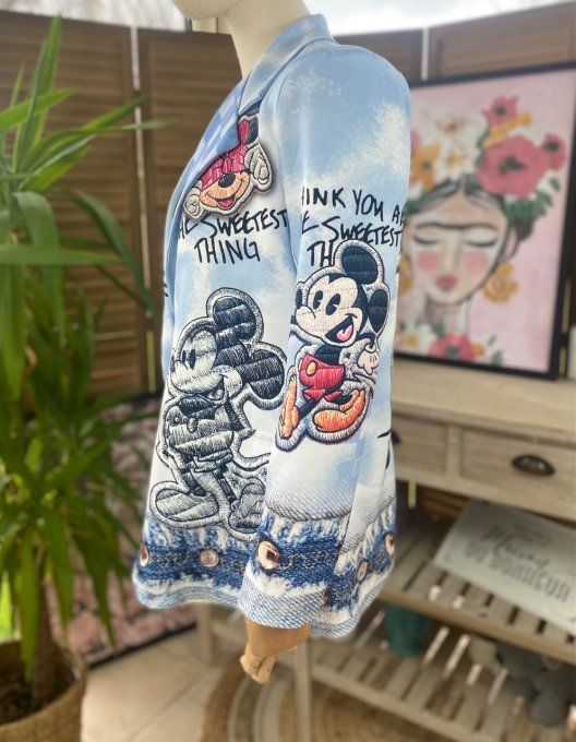 Veste blazer bleue effet brodé doublée Mickey Mouse Vintage rétro du 34 au 44 petit 46