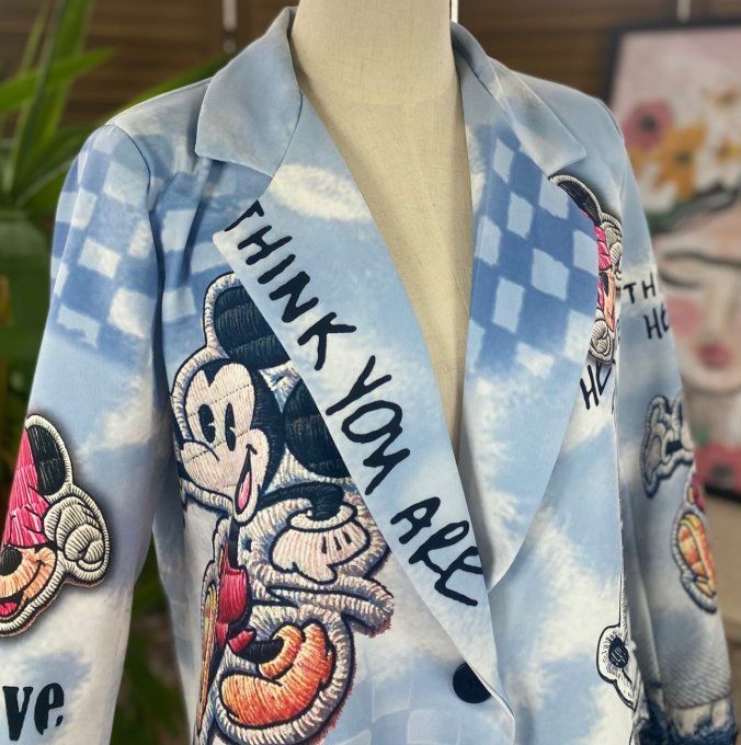 Veste blazer bleue effet brodé doublée Mickey Mouse Vintage rétro du 34 au 44 petit 46