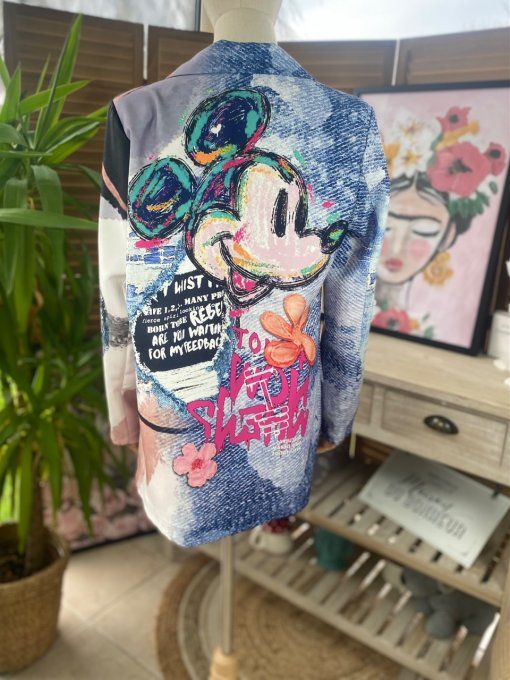 Veste blazer effet jeans délavé doublée Mickey Mouse Vintage rétro du 34 au 44 petit 46