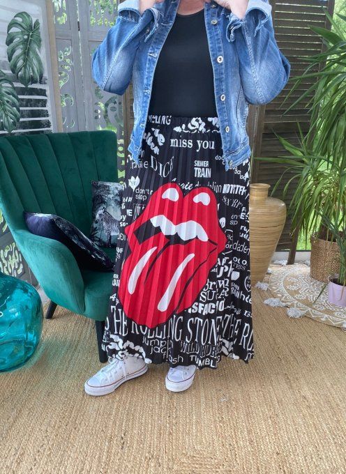 Jupe plissée longue ample Rolling Stones langue rouge du 38 au 46 