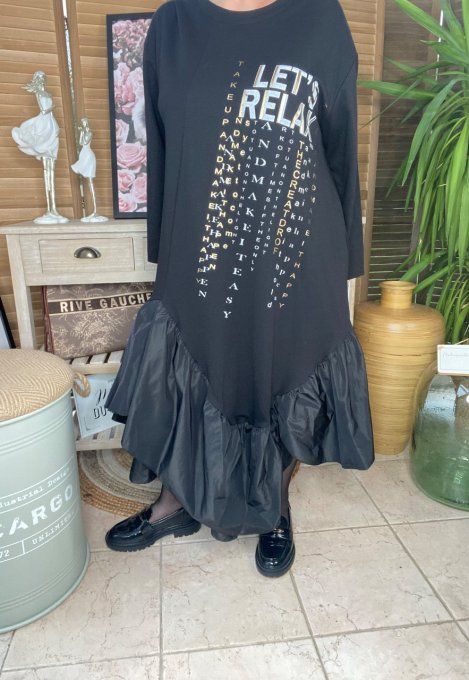 Robe longue trapèze ample asymétrique noire Let's relax du 42 au 50