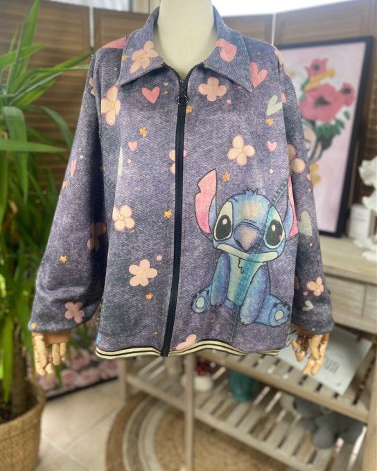 Blouson suédine effet jeans délavé Stitch In Love du 40 au 52 et même +