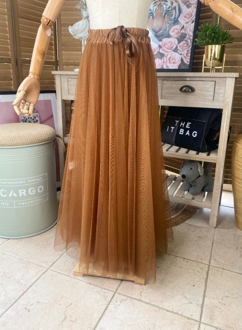 Jupe longue ample vaporeuse tulle caramel du 36 au 44/46