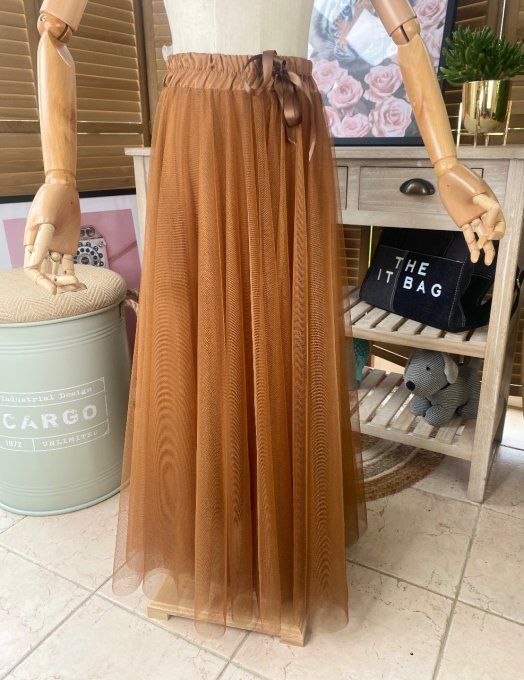 Jupe longue ample vaporeuse tulle caramel du 36 au 44/46