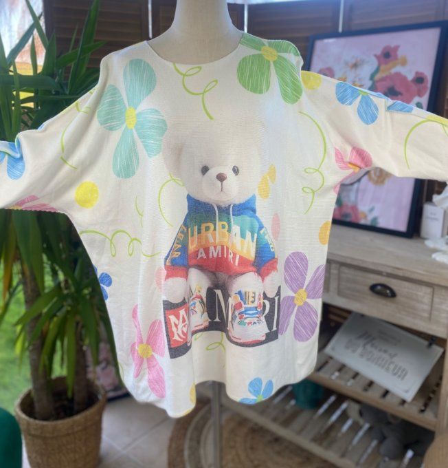 Pull de printemps ample sans laine écru Teddy Bear Ourson du 42 au 54/56 