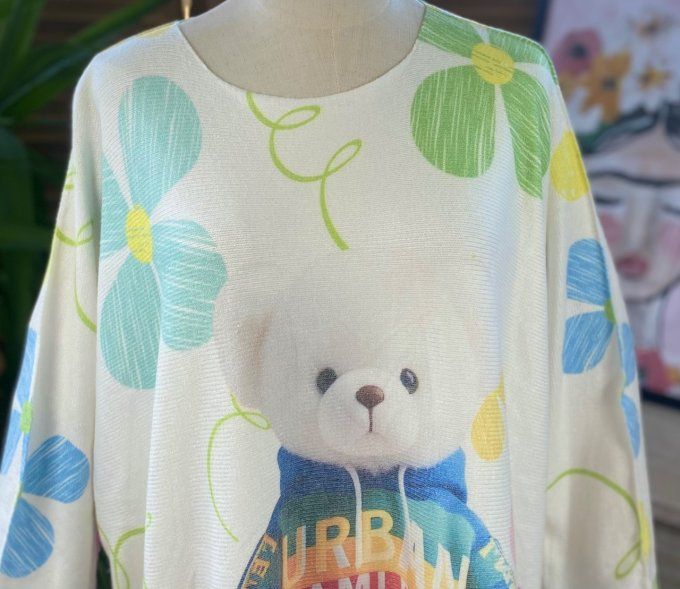 Pull de printemps ample sans laine écru Teddy Bear Ourson du 42 au 54/56 