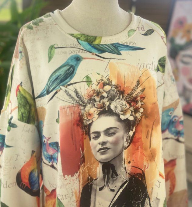 Sweat ample crème Frida Kahlo et les Oiseaux du 40 au 50/52