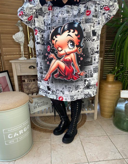 Sweat à capuche néoprène façon BD Rétro Betty Boop du 42 au 54